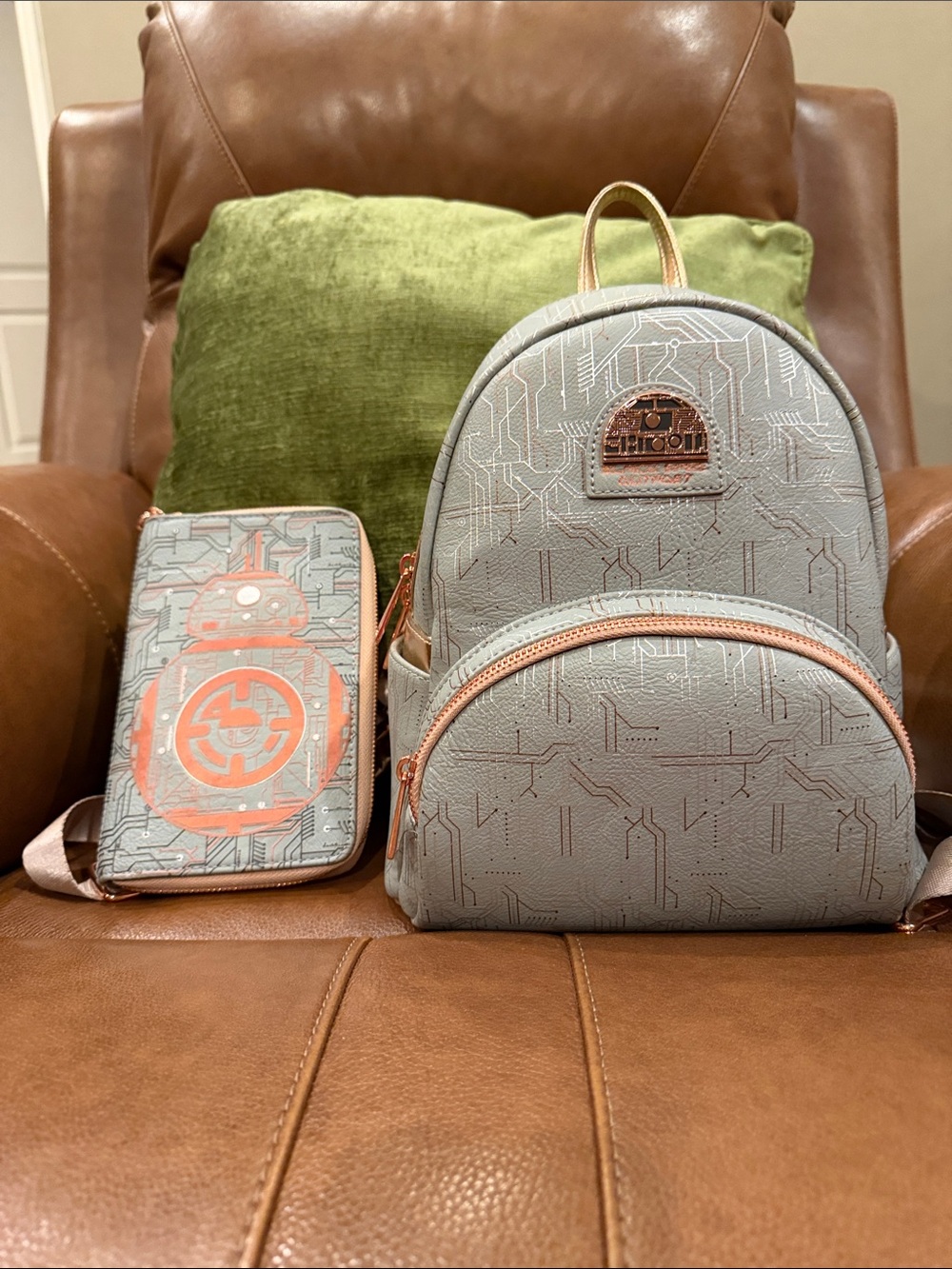 Loungefly BB-8 Mini Backpack & Wristlet in Light Gray with Rose Gold Trim